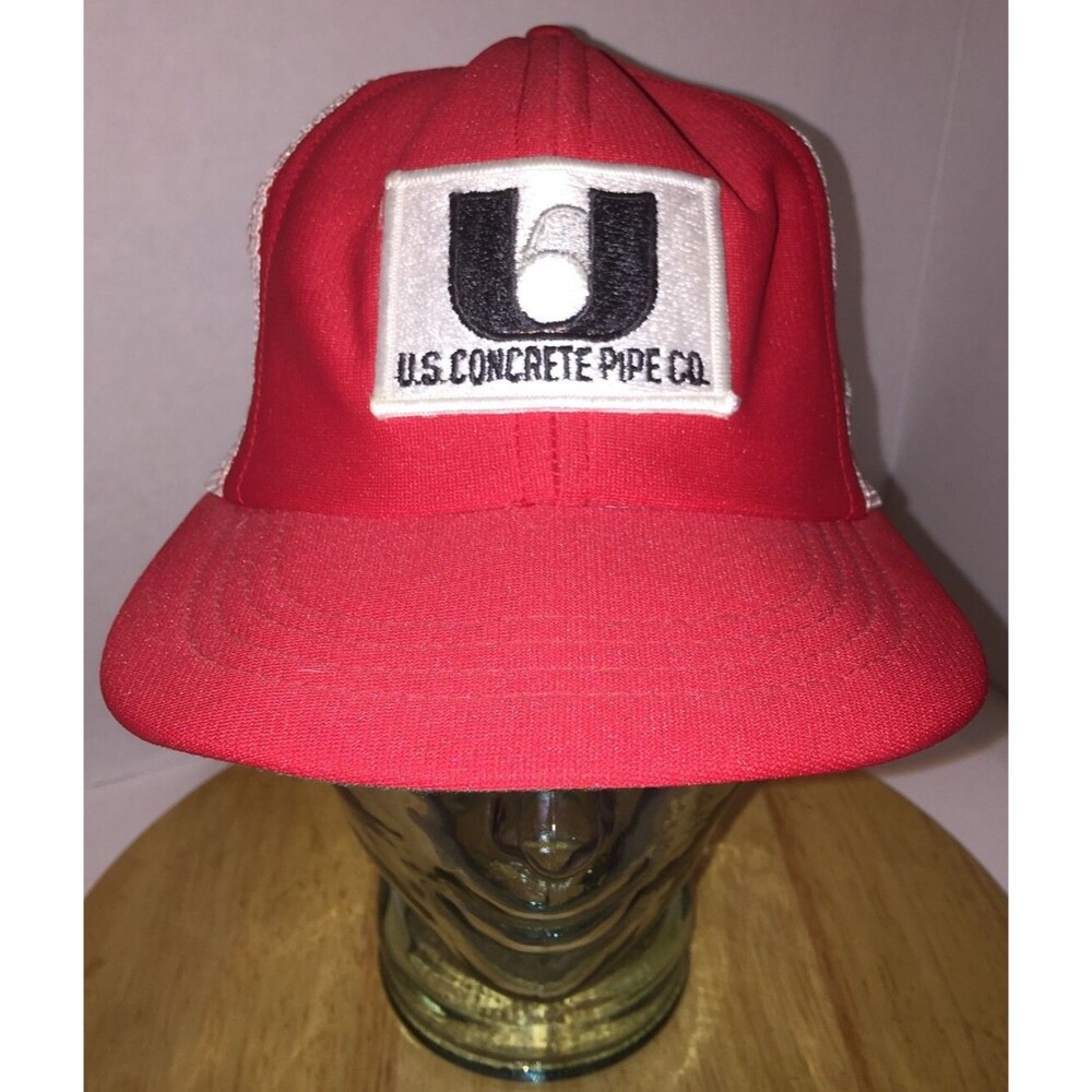 Vintage 70s 80s US CONCRETE PIPE CO. Red White Trucker Hat Cap Snapback LOGO
